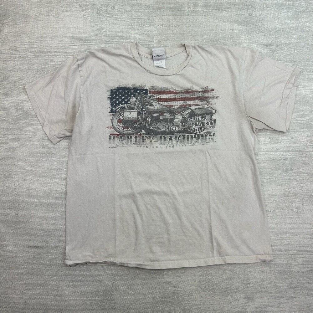 Vintage Harley Davidson Shirt Adult XL Beige Biker Motorcycle Flag‎ Wyoming